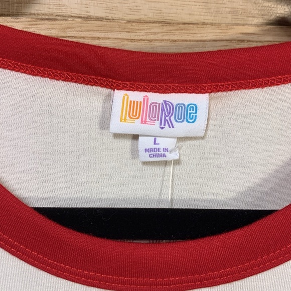 LuLaRoe Style Liv Ringer Tee Red Black White New With Tags Size Large - Picture 3 of 6